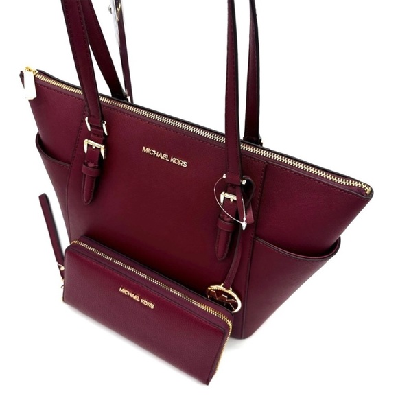 Michael Kors Large Charlotte TZ Tote Bag & Large Continental Wallet Dark Cherry - Picture 6 of 13